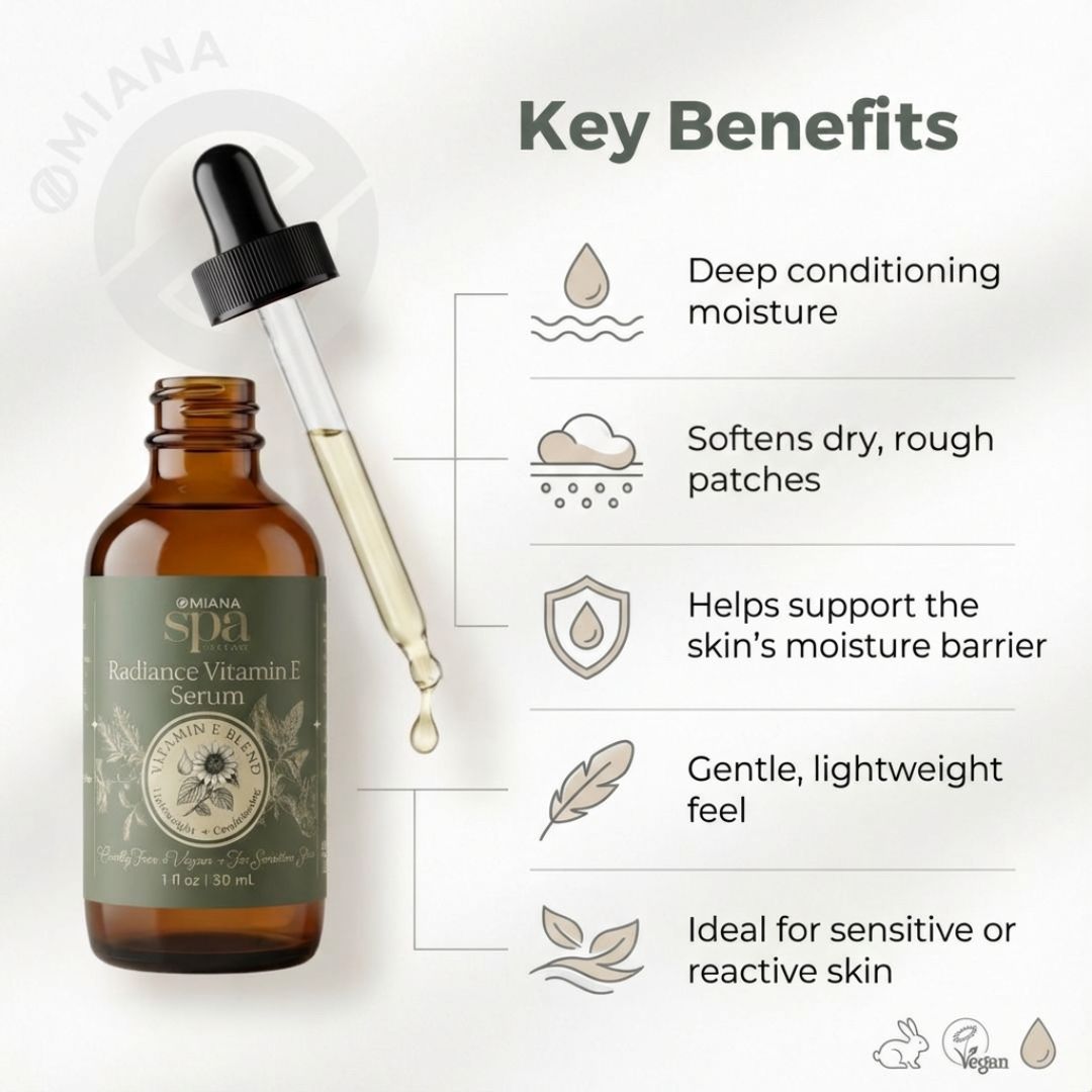 Omiana Natural Cosmetics Oil Radiance Vitamin E Serum – Lightweight, Conditioning Moisture for Sensitive Skin